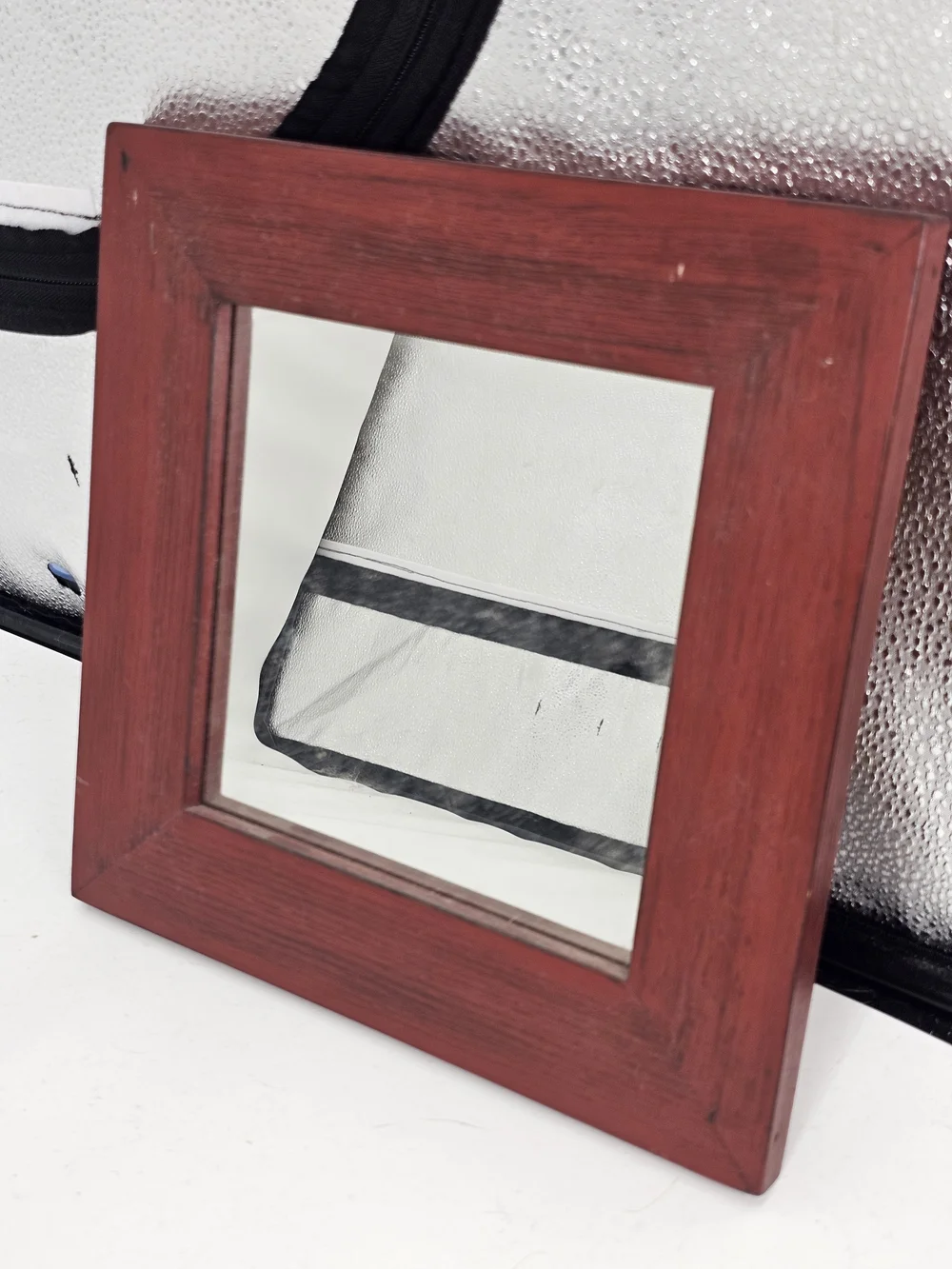 Nice Quality Square Wooden Wall Mirror in Deep Red